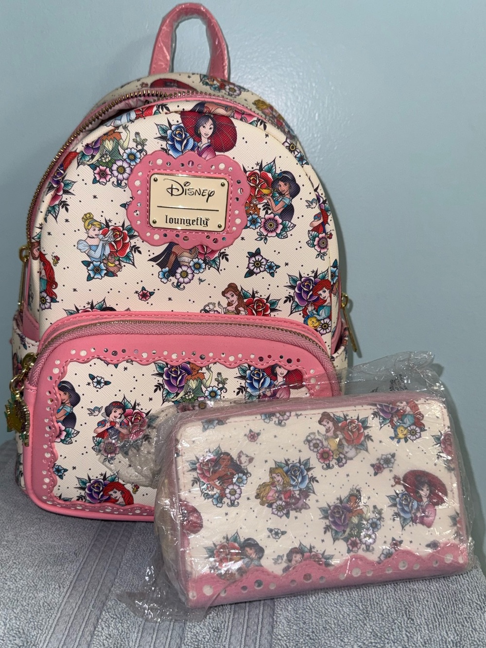Loungefly Disney Princess Floral Tattoo Mini Backpack & Wallet Set- NWT! - Picture 2 of 12